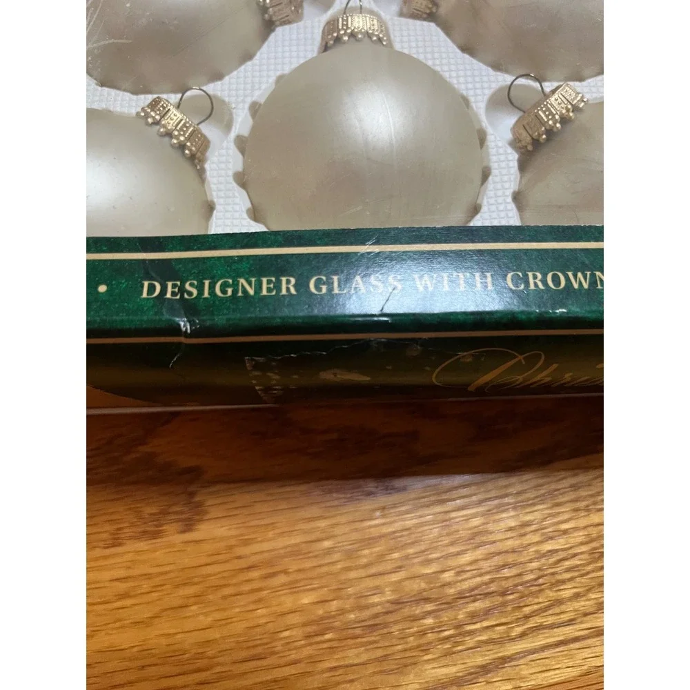 Christmas by Krebs Designer Glass Ornaments with Crowns Champagne Gold Set of 8